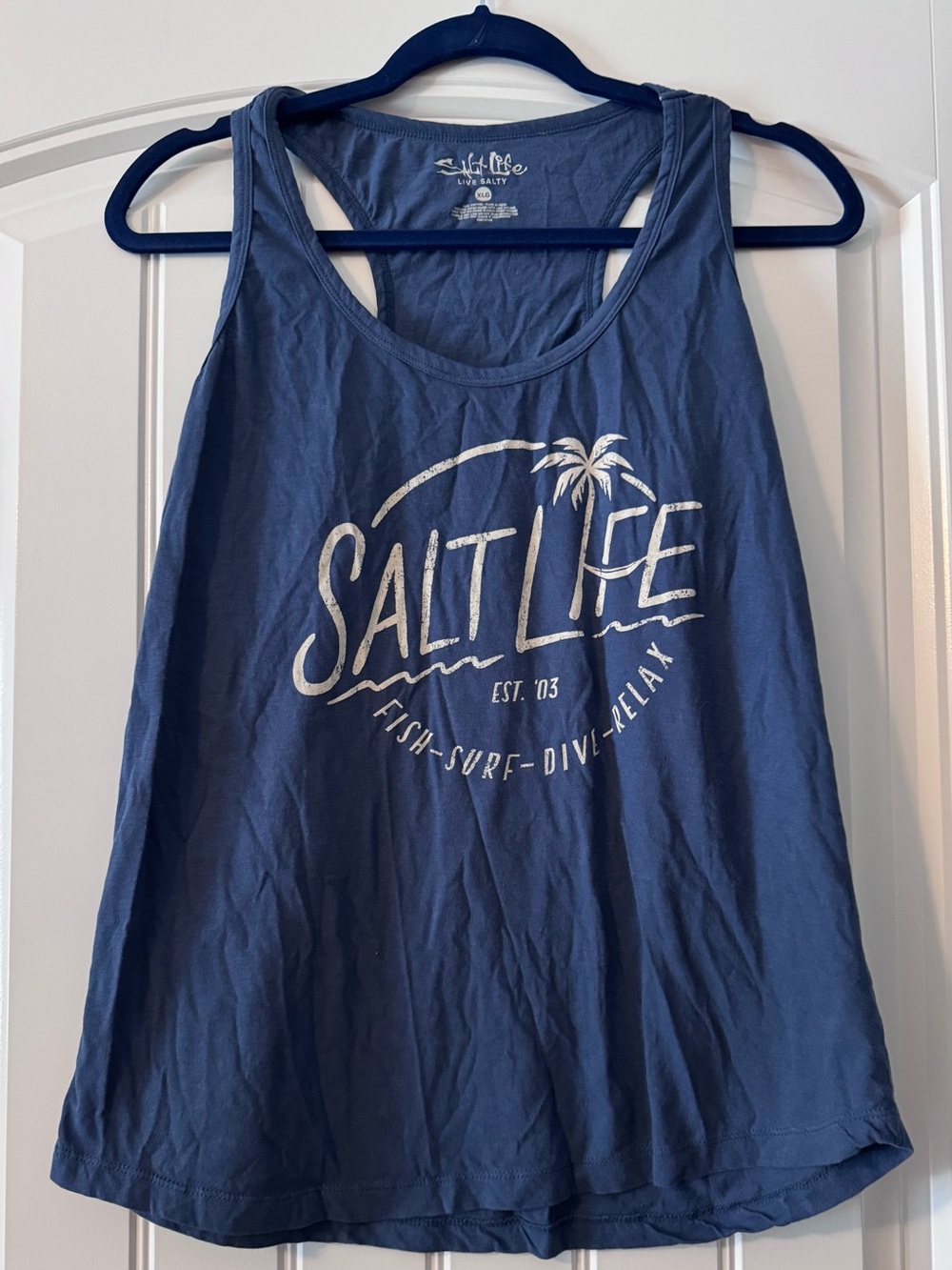 Salt Life Navy Graphic Tank with Cream Logo